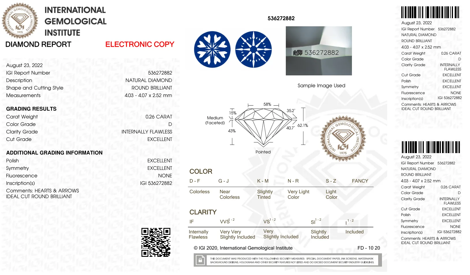Certyfikat IGI — Diamond Report 3